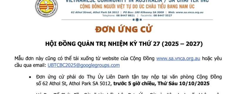 Đơn Ứng Cử HĐQT Nhiệm Kỳ 27